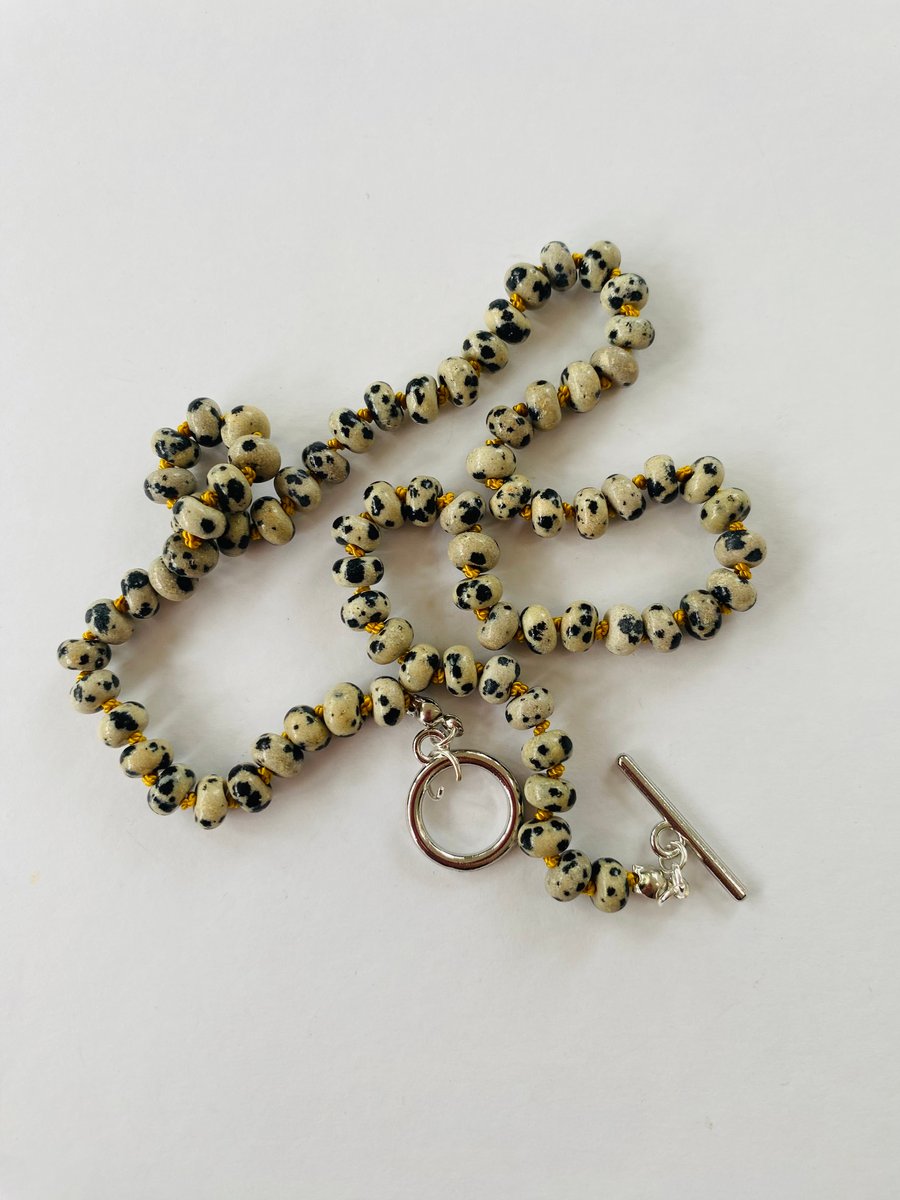 Dalmation jasper necklace hand knotted necklace 