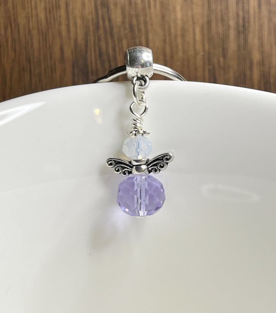 Sparkly little lilac crystal Guardian Angel keyring