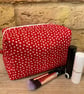 Red with White Hearts Print Quilted Fabric Box Shape Makeup Bag  - Image 5