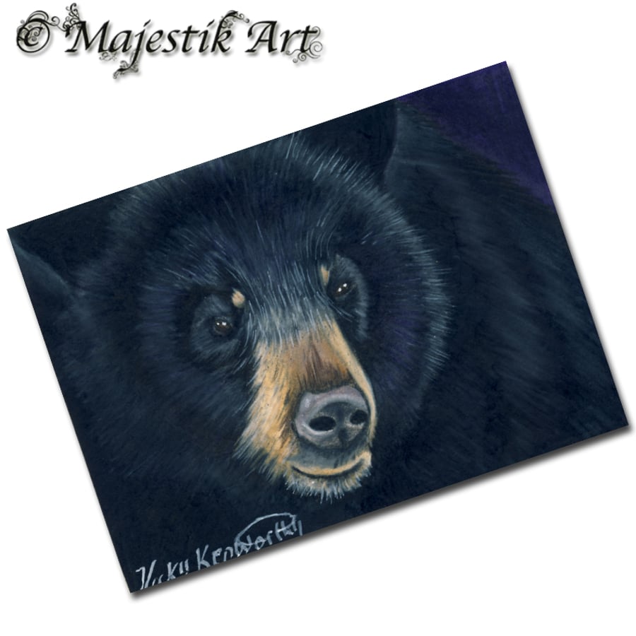 Archival ACEO Bear Print 'Black' By V Kenworthy