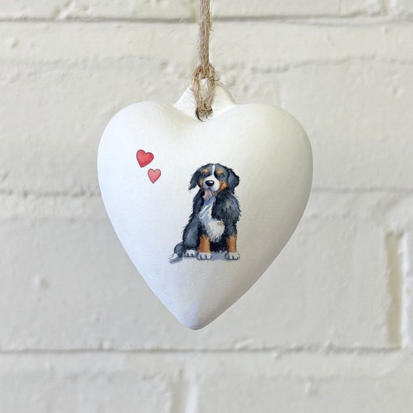 Bernese Mountain Dog Ceramic Heart Bauble