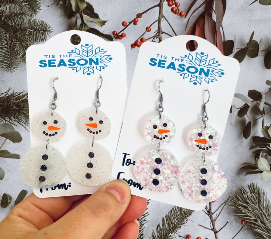 Snowman dangly earrings, Christmas earrings, Christmas accessories 