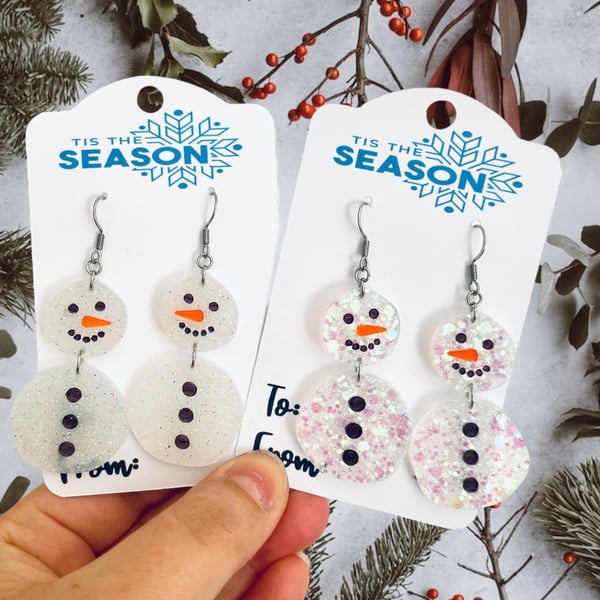 Snowman dangly earrings, Christmas earrings, Christmas accessories 