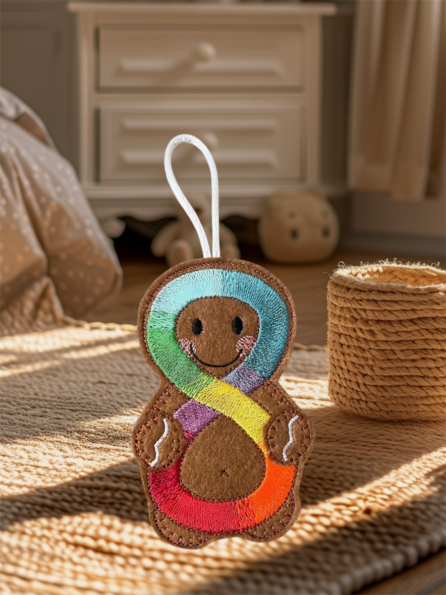 Autism awareness infinity Gingerbread man Embroidered Hanging Keepsake