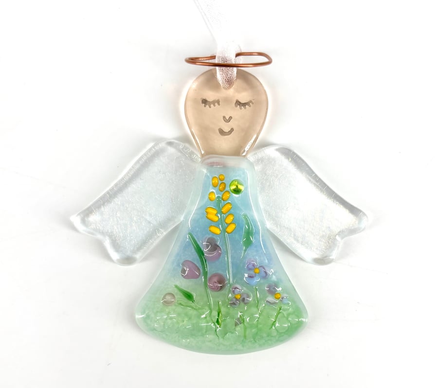 Hanging Glass Angel with Pretty Pastel Flowers