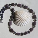Purple Jade & Black Hematite Gemstone Beaded Statement Heart Necklace