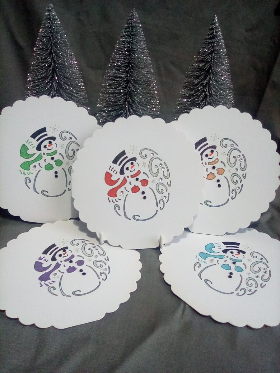 5 pack of handmade Snowmen Christmas cards