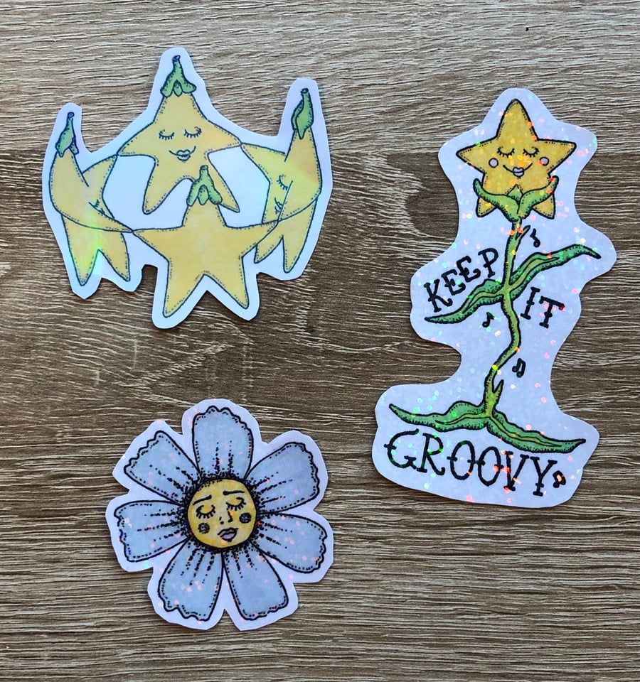 Flower Stickers, Handmade Stickers, Whimsical Stickers, Botanical Stickers