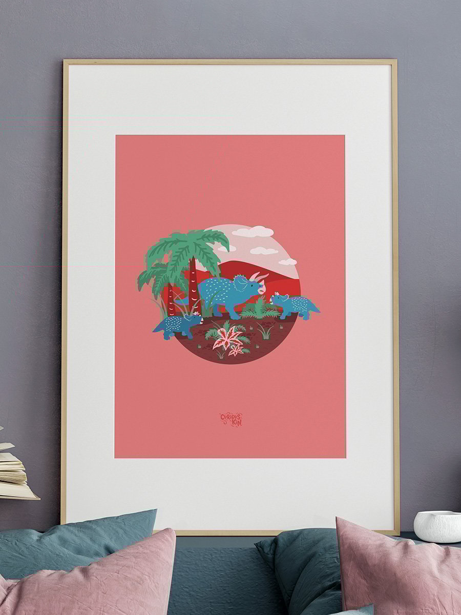 Triceratops dinosaur family, A3 print