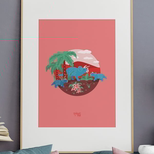 Triceratops dinosaur family, A3 print