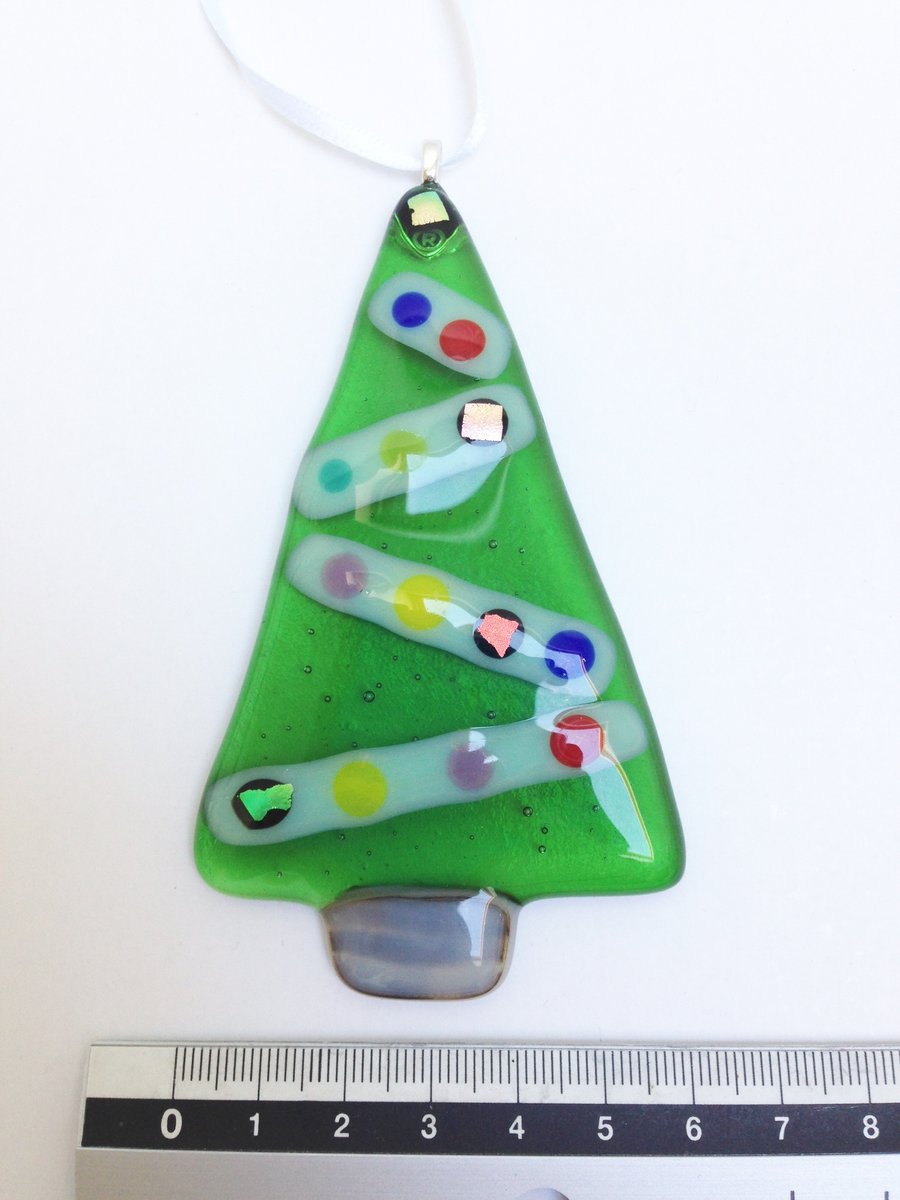 Decorated Fused Glass Christmas Tree Decoration