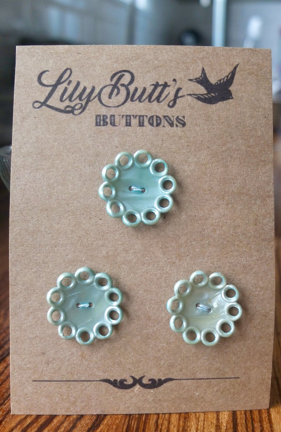 3 Vintage Pearly Green Buttons