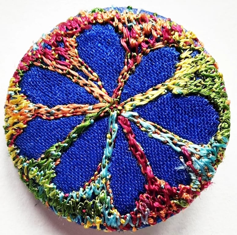 One Inch Badge Blue Flower