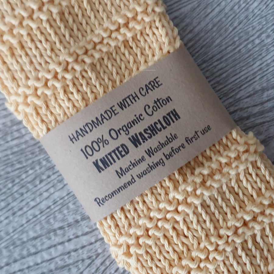 100% Organic Cotton Yellow Knitted Handmade Wash Cloth, Pack of 1, Reusable