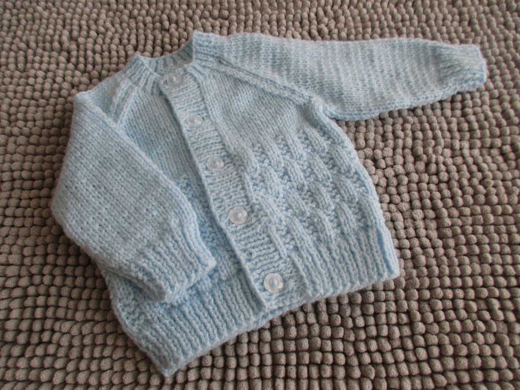 16" Baby Blue Round Neck Patterned Cadigan