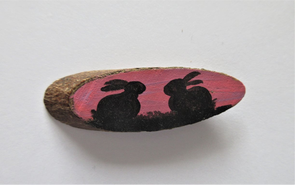 Dolls House Miniature Wooden Plaque Bunny Rabbit Picture Wood Slice