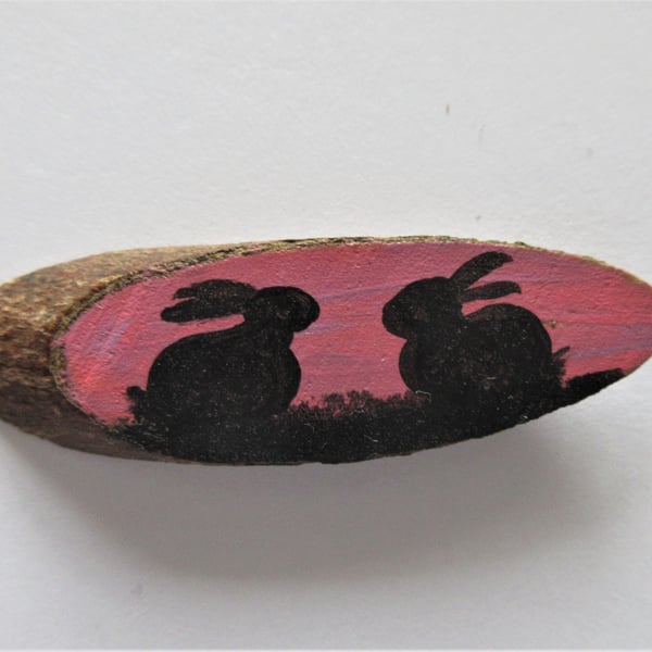 Dolls House Miniature Wooden Plaque Bunny Rabbit Picture Wood Slice