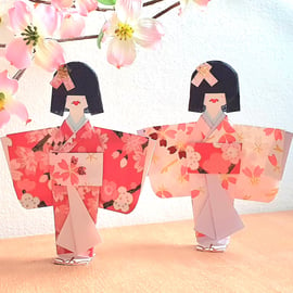 Origami Paper Doll, yuzen chiyogami washi paper, handmade, japan dolls, kimono