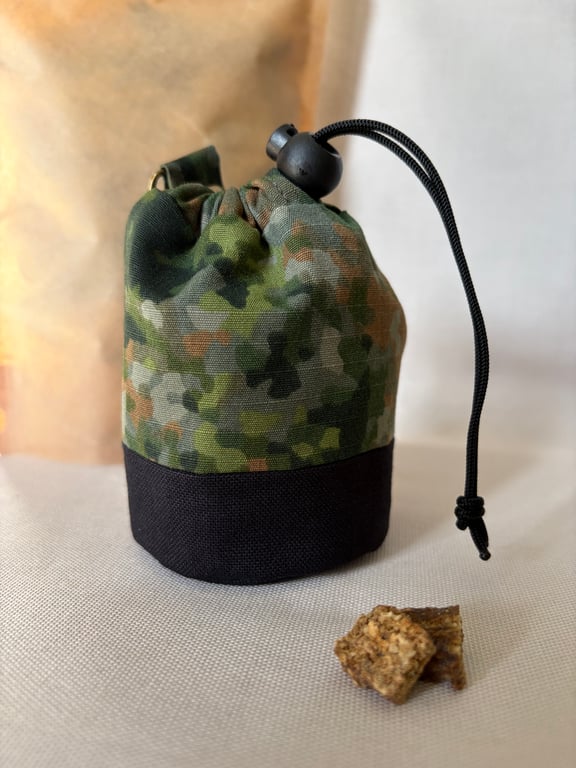 Green Camo Dog Treat Pouch - Handmade Training Bag, Wipe Clean Lining