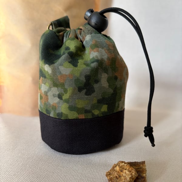 Green Camo Dog Treat Pouch - Handmade Training Bag, Wipe Clean Lining