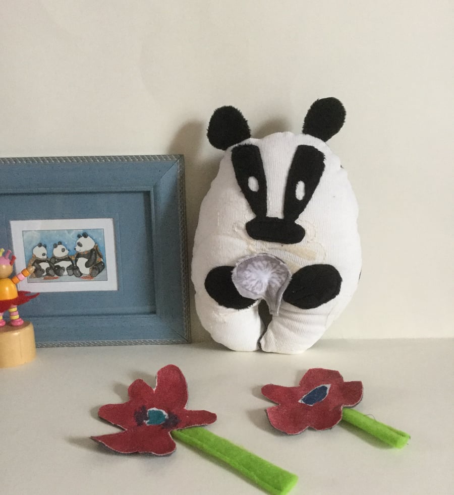 Badger Plushie, Handmade Badger Wish Guardian with silver dandelion, gift