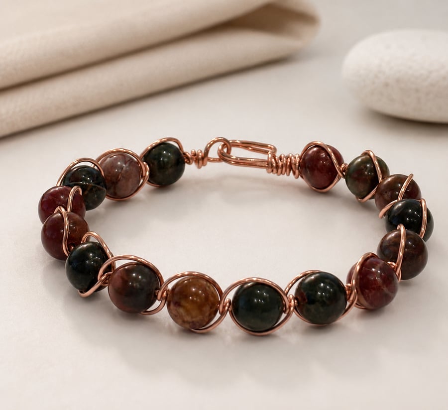 Wire Wrapped Bangle With Picasso Jasper 