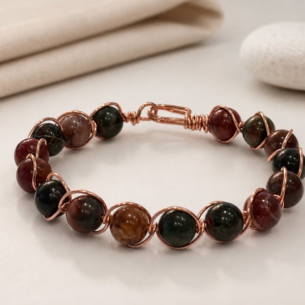 Wire Wrapped Bangle With Picasso Jasper 