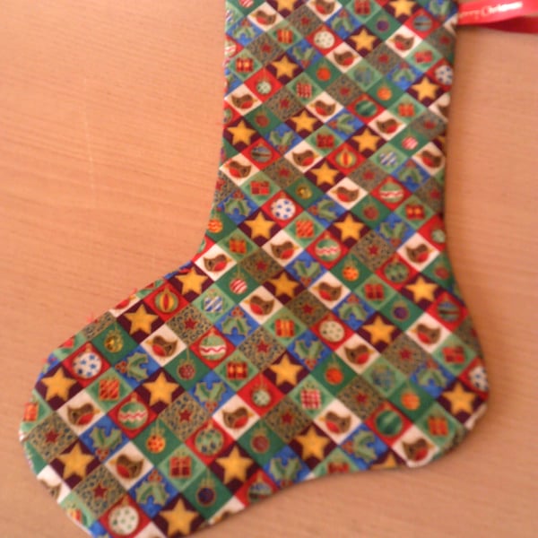 Harlequin squares 10.5 inch Christmas Stocking