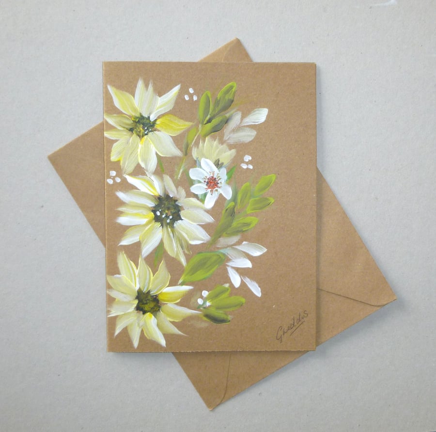 original daisy hand painted greetings card ( ref FA 426 A1 )