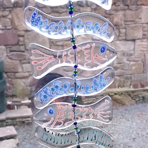 Ailsa Craig and Fish Fused Glass Sun-catcher