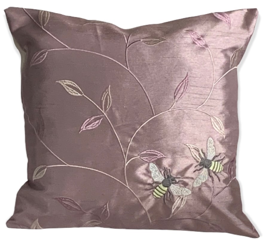 Bee & Leaf Double Embroidered Cushion Cover 14”x14”- Last One