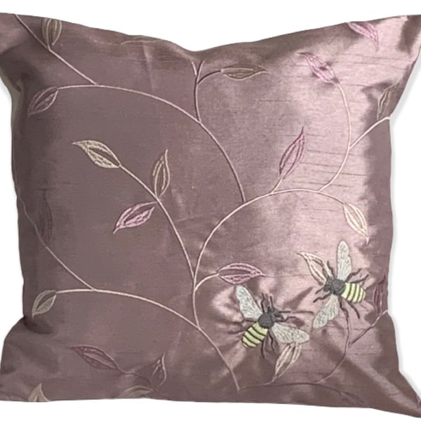 Bee & Leaf Double Embroidered Cushion Cover 14”x14”- Last One