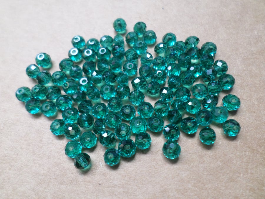 100 x Faceted Glass Beads - Rondelle - 4mm - Green