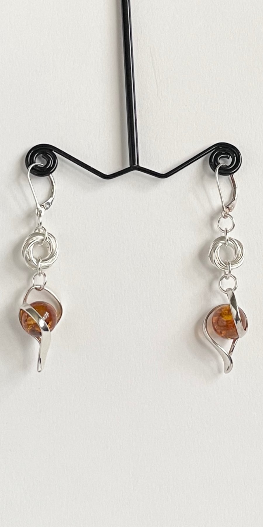 Cognac Amber Chainmaille Earrings