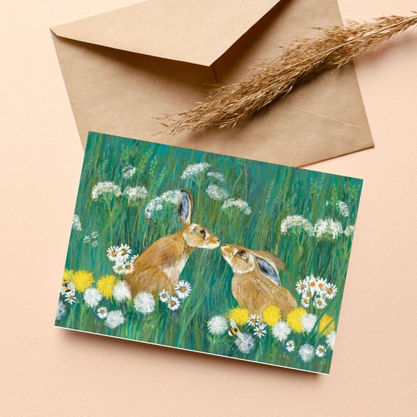 Blank card wildlife art Hare blank card