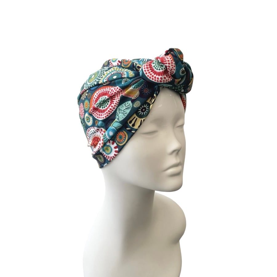 Mandala Print Head Wrap Ready To Wear Turban Hat Prettied Vintage Style Hat