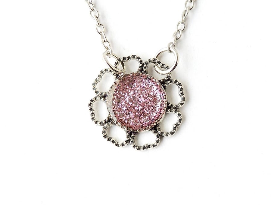 Pink Glitter Necklace, 18" Chain   184