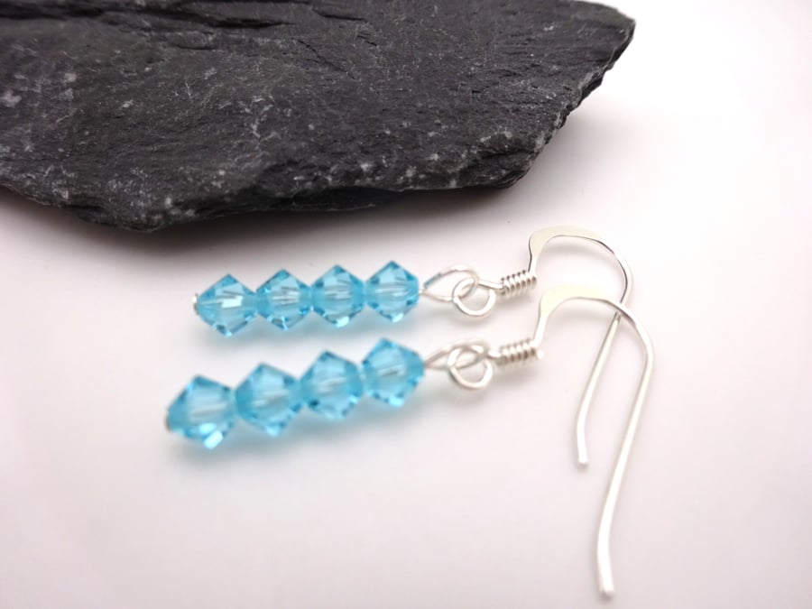blue crystal earrings, sterling silver jewellery