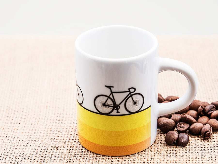 Cyclist Bicycle Espresso Coffee Mug Cycling Fan Penny Farthing Tandem Road Bike 
