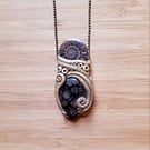 Ammonite with Fossil Coral and Polymer Clay Amulet Pendant