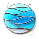 Making Waves Aqua Stained Glass Suncatcher Handmade Ring Sea
