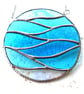 Making Waves Aqua Stained Glass Suncatcher Handmade Ring Sea