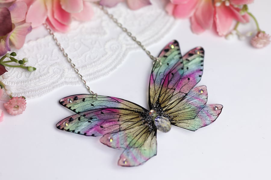 Fairy Wing Necklace - Butterfly Cicada - Peachy Holo - Fairycore - Gift - Boho