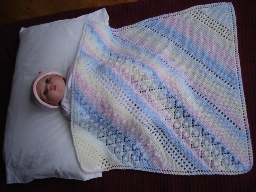 Small Hand Knitted Decorative Baby Blanket Soft Multi Colours (R873)