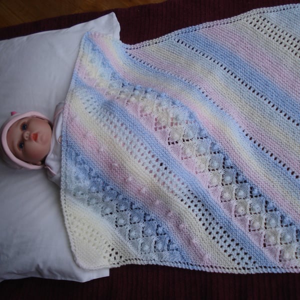 Small Hand Knitted Decorative Baby Blanket Soft Multi Colours (R873)