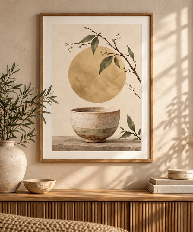 Ceramic Tea Bowl Wall Art - Japandi Still Life Print (Physical Print)