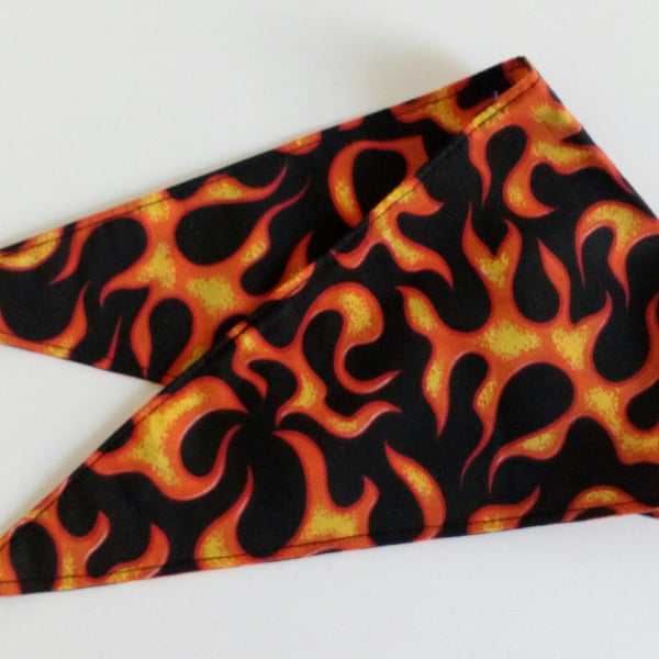 Dog Bandana, small size, 11"-15", flame design, neckerchief style, reversible