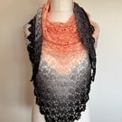 Peach, Grey and Black Crochet Shawl, Boho Shawl, Birthday Gift Idea, Ladies Wrap