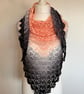 Peach, Grey and Black Crochet Shawl, Boho Shawl, Birthday Gift Idea, Ladies Wrap
