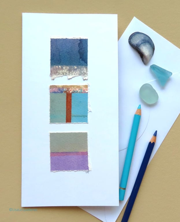 Abstract hand printed artist made blank art card minimalist art